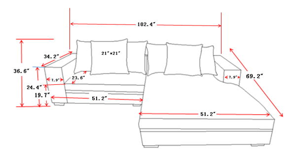Oversized 2 Piece Sectional Couches, L Shaped Sofa With Chaise