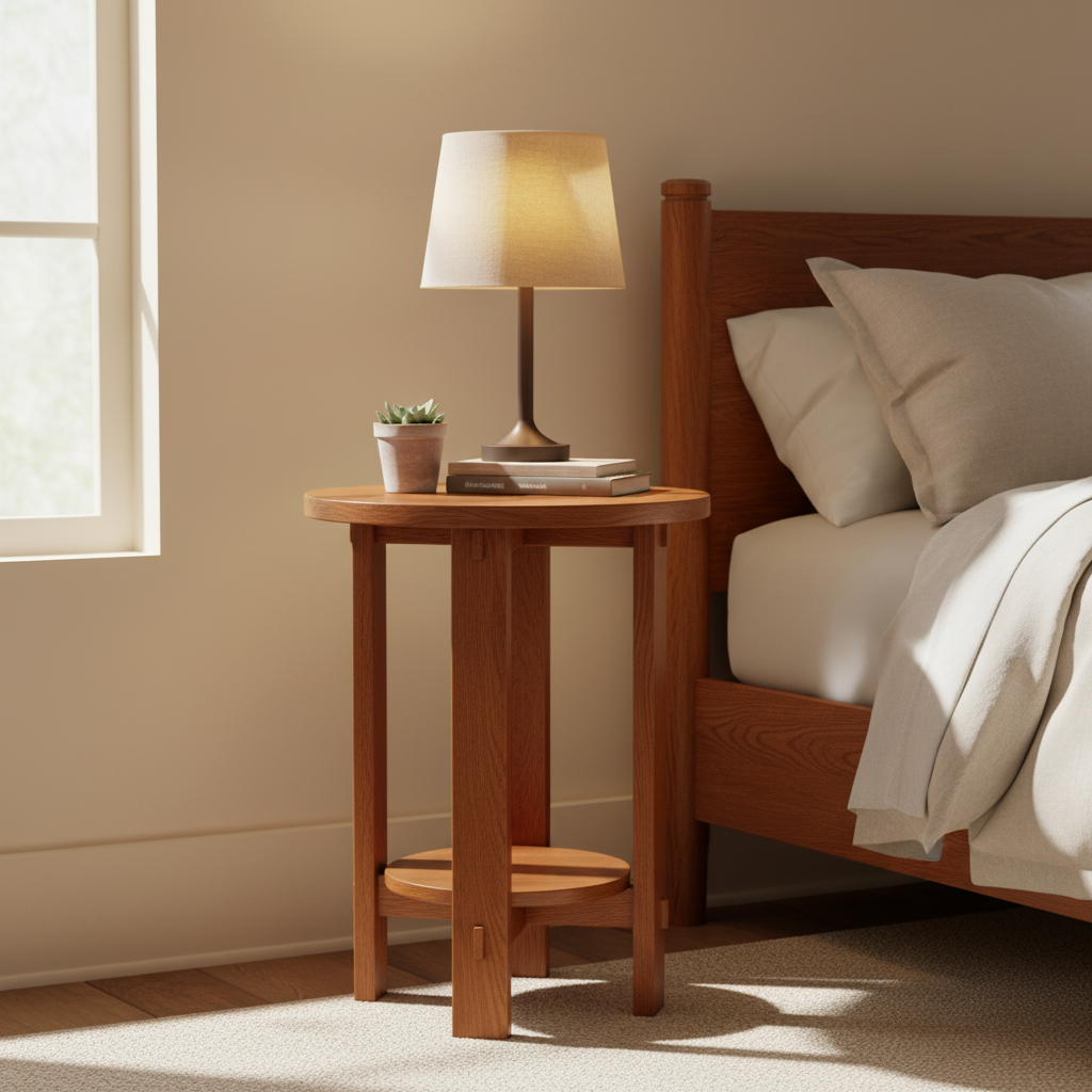 Mission Style Oak Round End Table