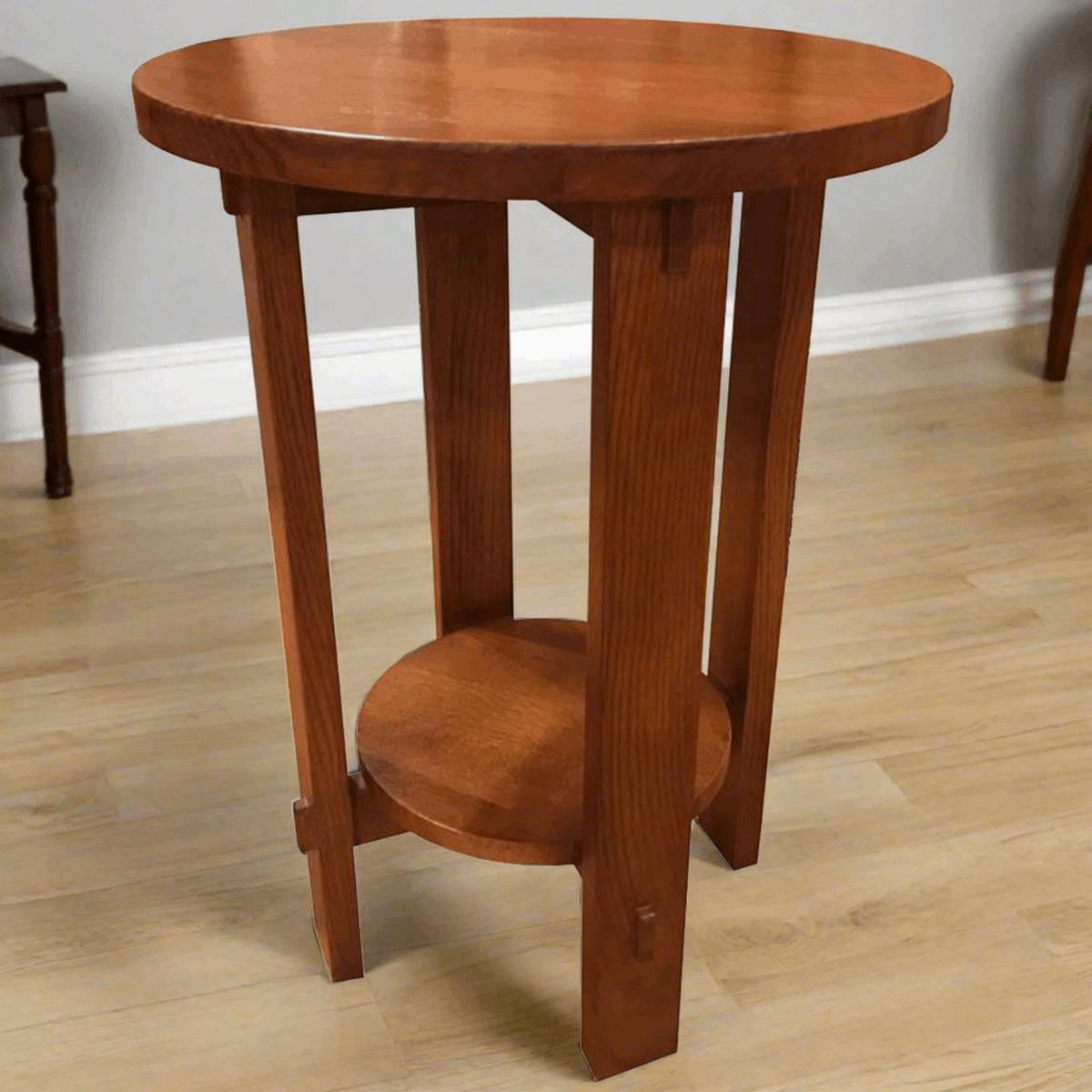 Mission Style Oak Round End Table
