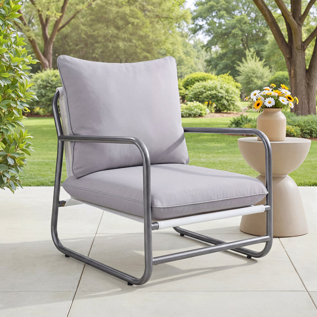 Outdoor Aluminum Frame Patio Armchair with Water Resistant Cushion - Light Gray