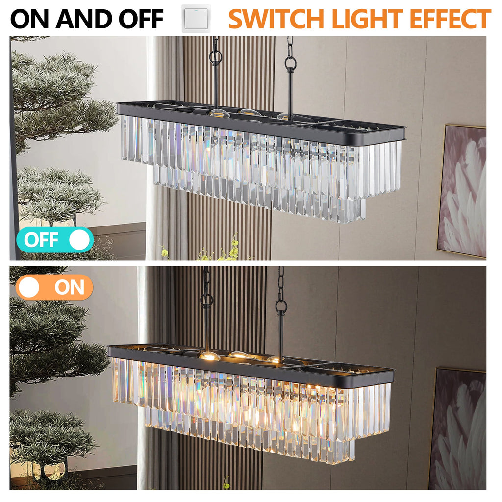 Chandeliers, Rectangular Crystal Chandelier Adjustable