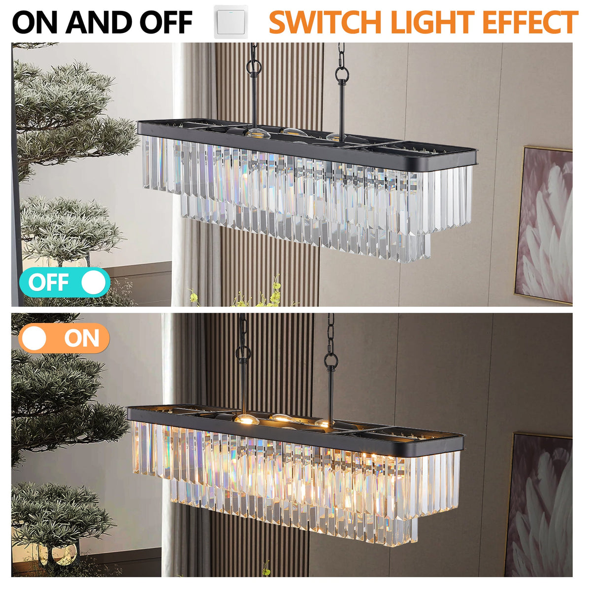 Chandeliers, Rectangular Crystal Chandelier Adjustable
