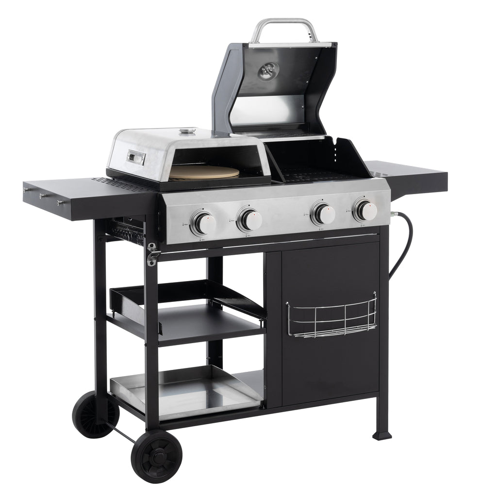 2+2 multifunctional gas barbecue grill and covered grill combination for outdoor cooking