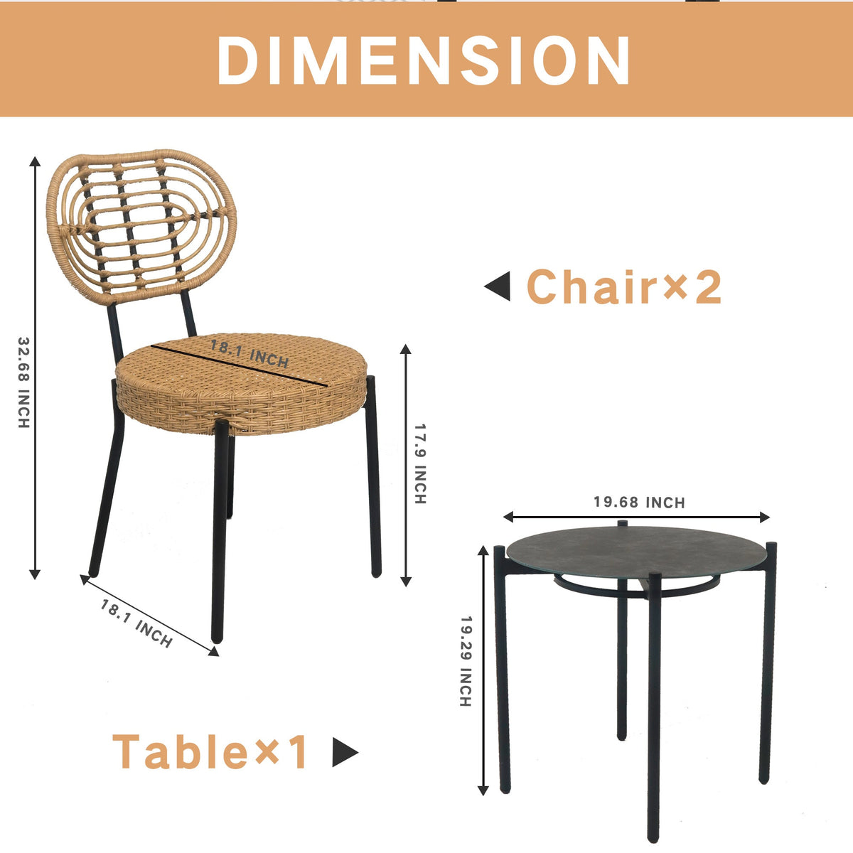3 Pieces Of Outdoor Wicker Furniture - Patio Bistro Style Table And Chair Combination