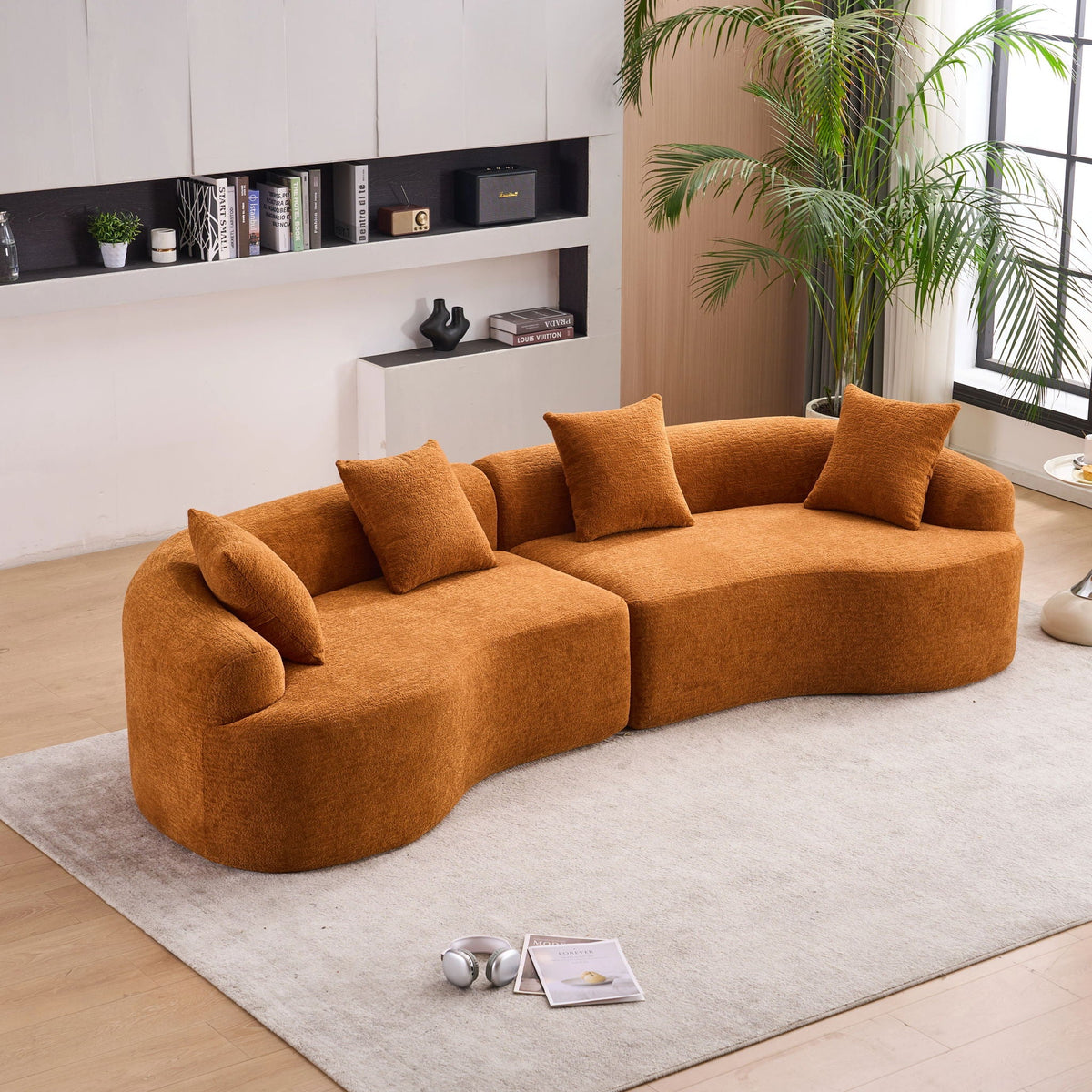 4 Seater Sofa With Fabric, Full Sponge, 4 Pillow, Sleeper Sectional
