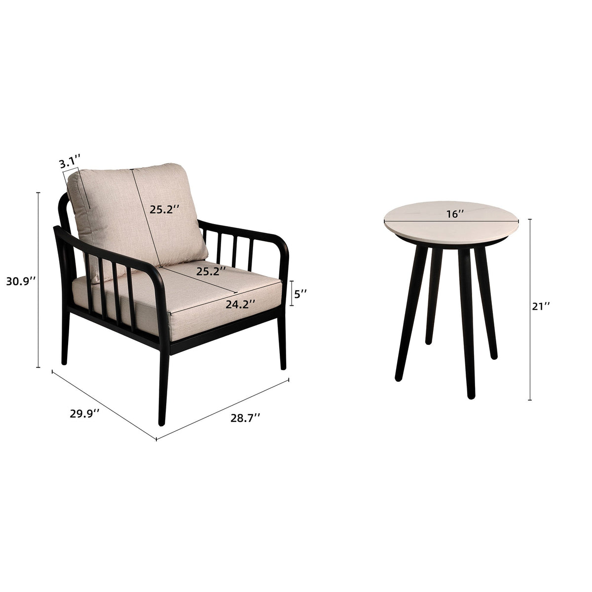 3PC Aluminum Patio Chaise Lounge Set (2), 1 End Table, Pneumatic Adjust