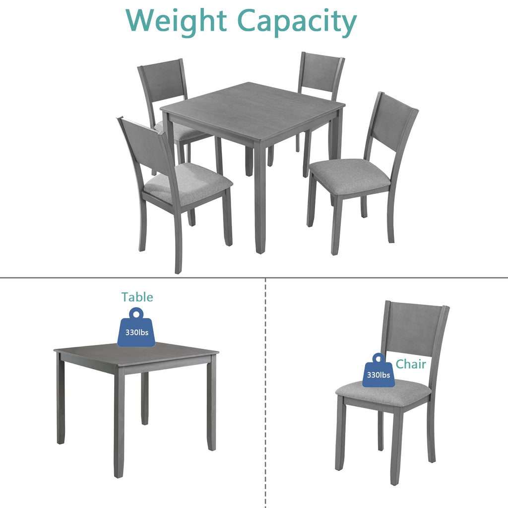 5 Piece Modern Dining Set, Square Wooden Dining Table with 4 Upholstered Chairs