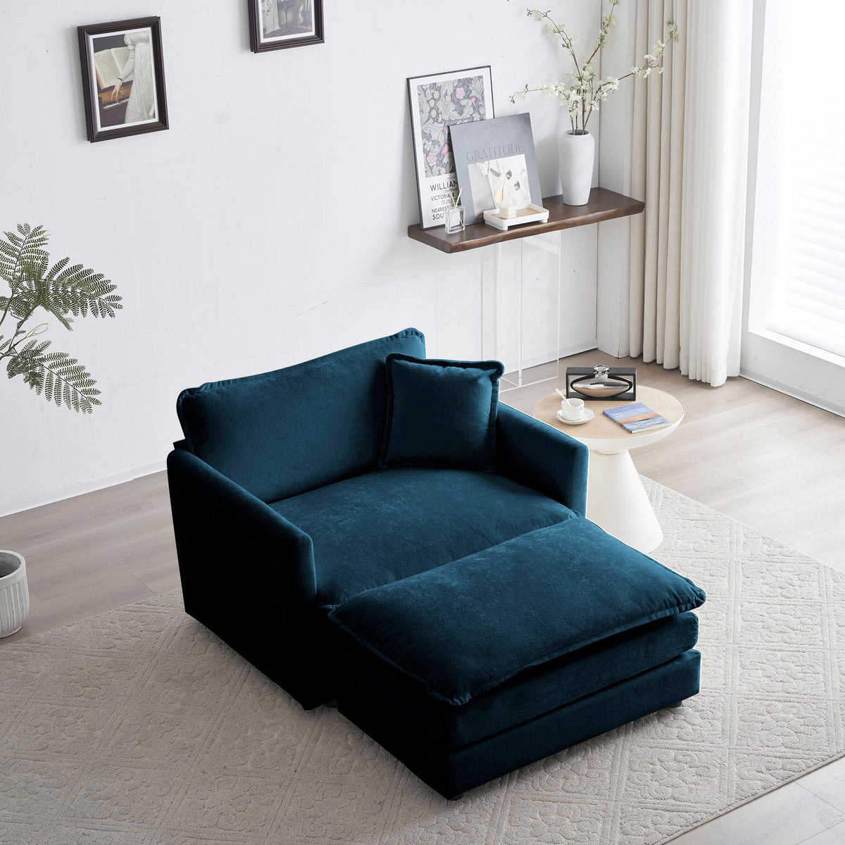 Ottoman modern style Chenille cushioned armchair