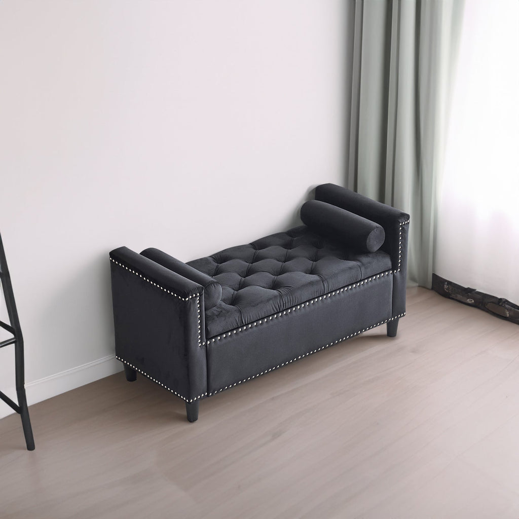 Storage Bench, 44.5-Inch Queen Velvet Button Bedside Bench
