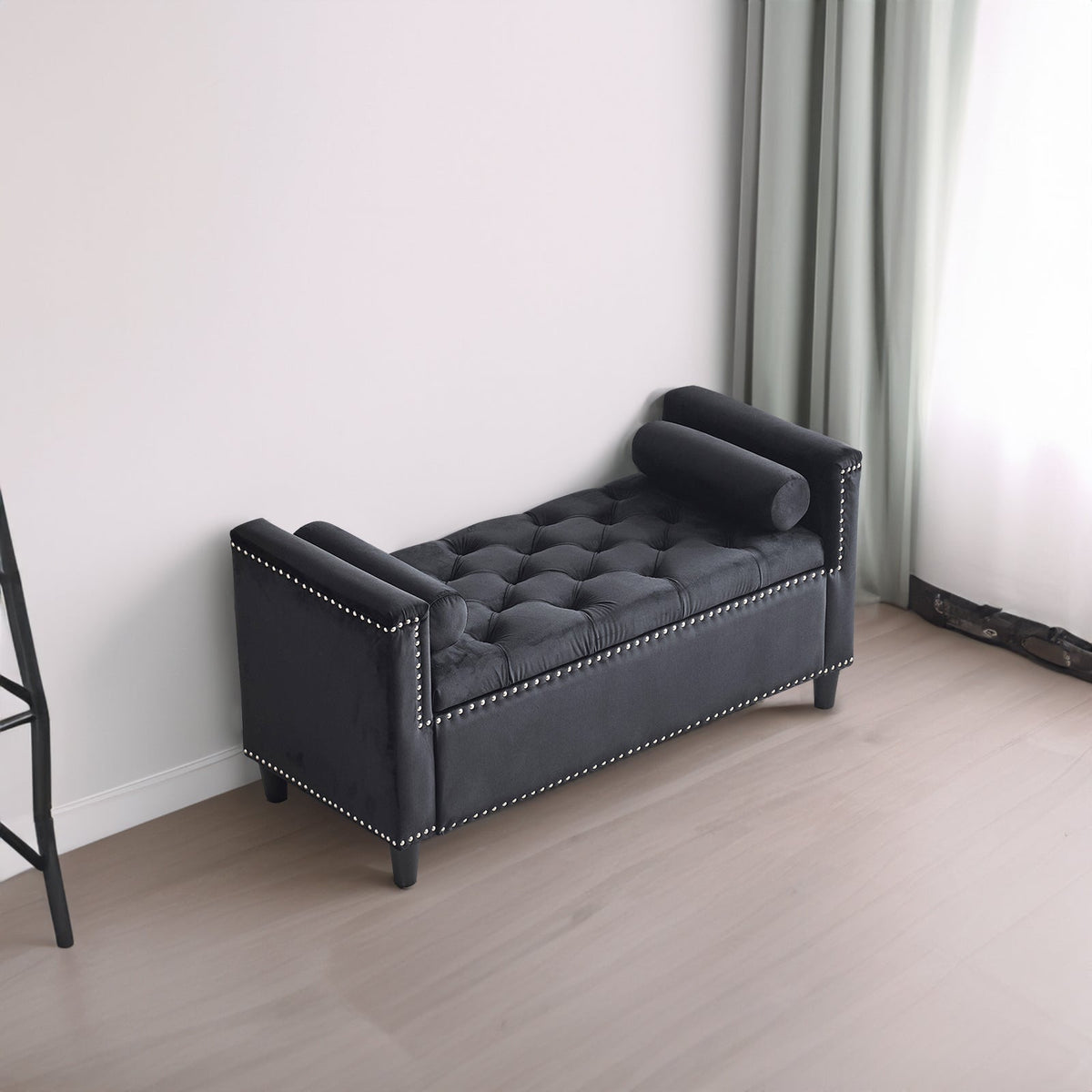 Storage Bench, 44.5-Inch Queen Velvet Button Bedside Bench