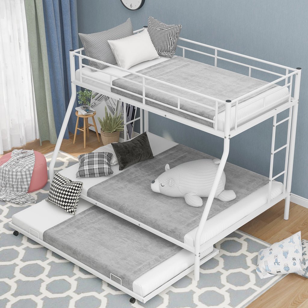 Twin over Full Bed with Sturdy Steel Frame Bunk Bed with Twin Size Trundle