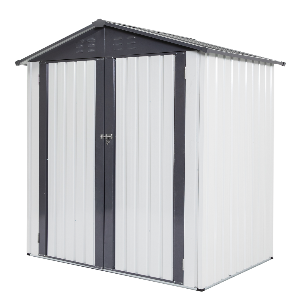 Garden Metal Storage Shed Gray White 6x4x6ft