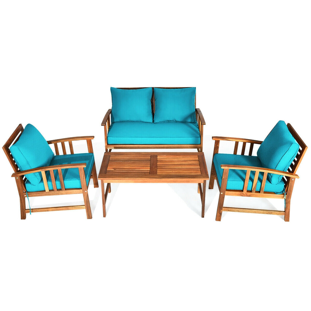 4 Pcs Wooden Patio Set Table Sofa Chair