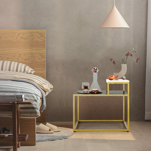 2 Tier End Side Table with  Metal Frame and Storage Shelf