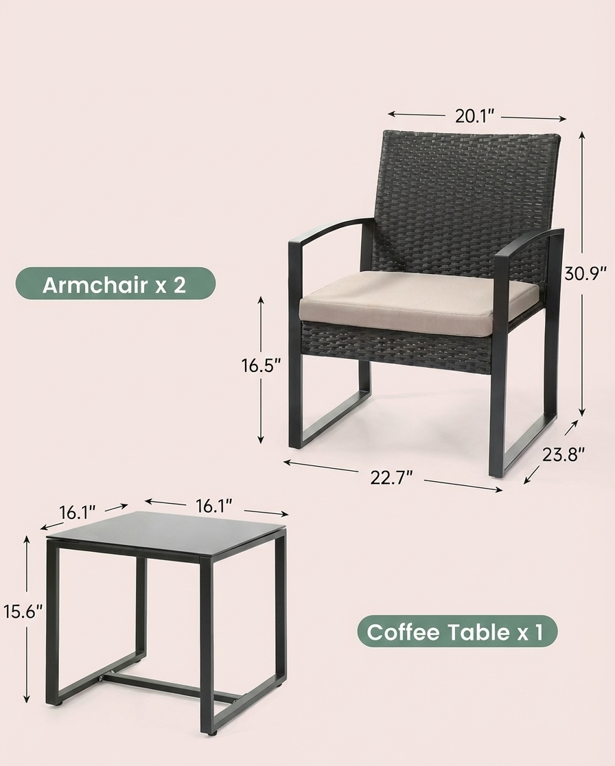 3-Piece Outdoor Patio Furniture Set – Wicker Chairs + Bar Table