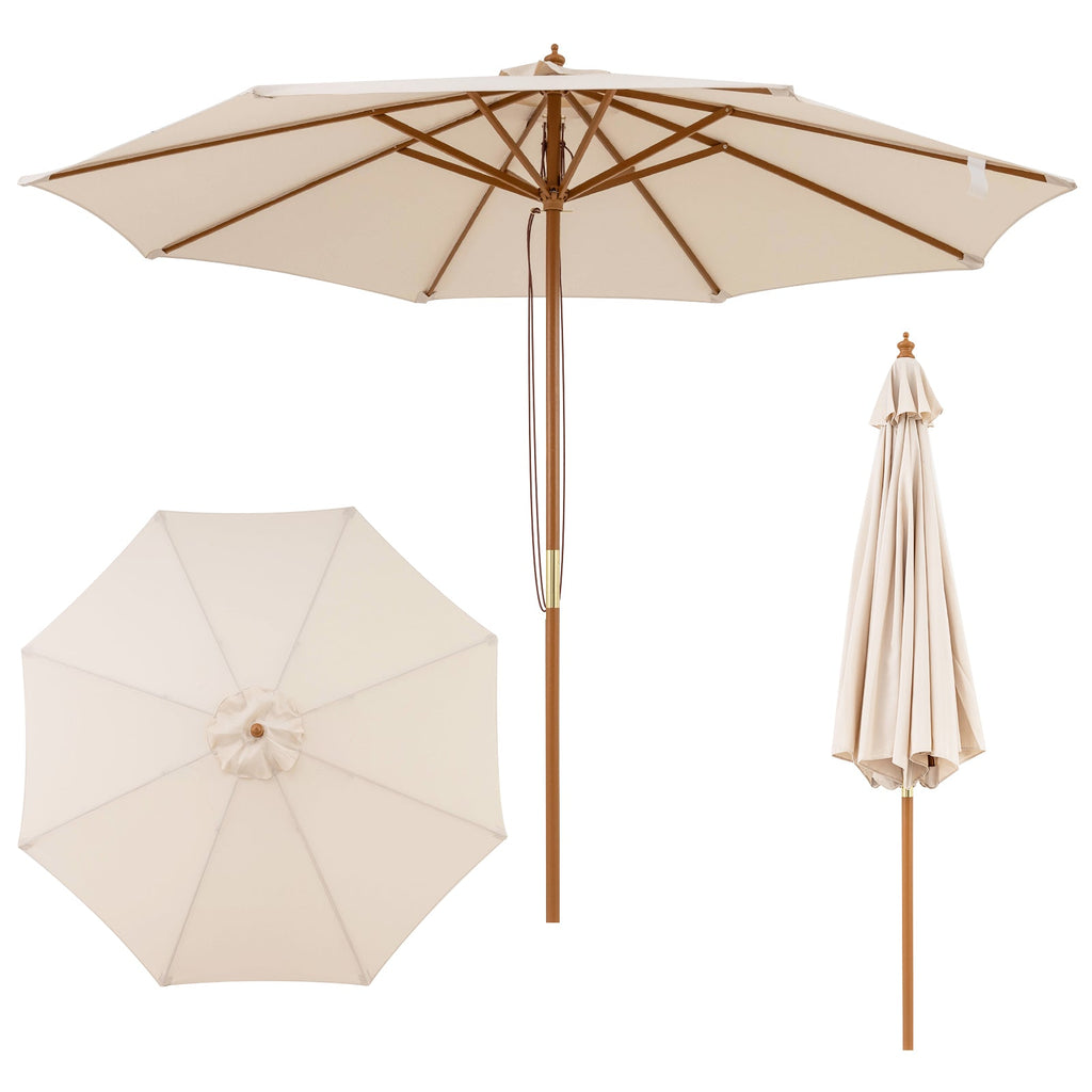 9 FT Patio Umbrella Table Market Umbrella with 8 Sturdy Bamboo Ribs