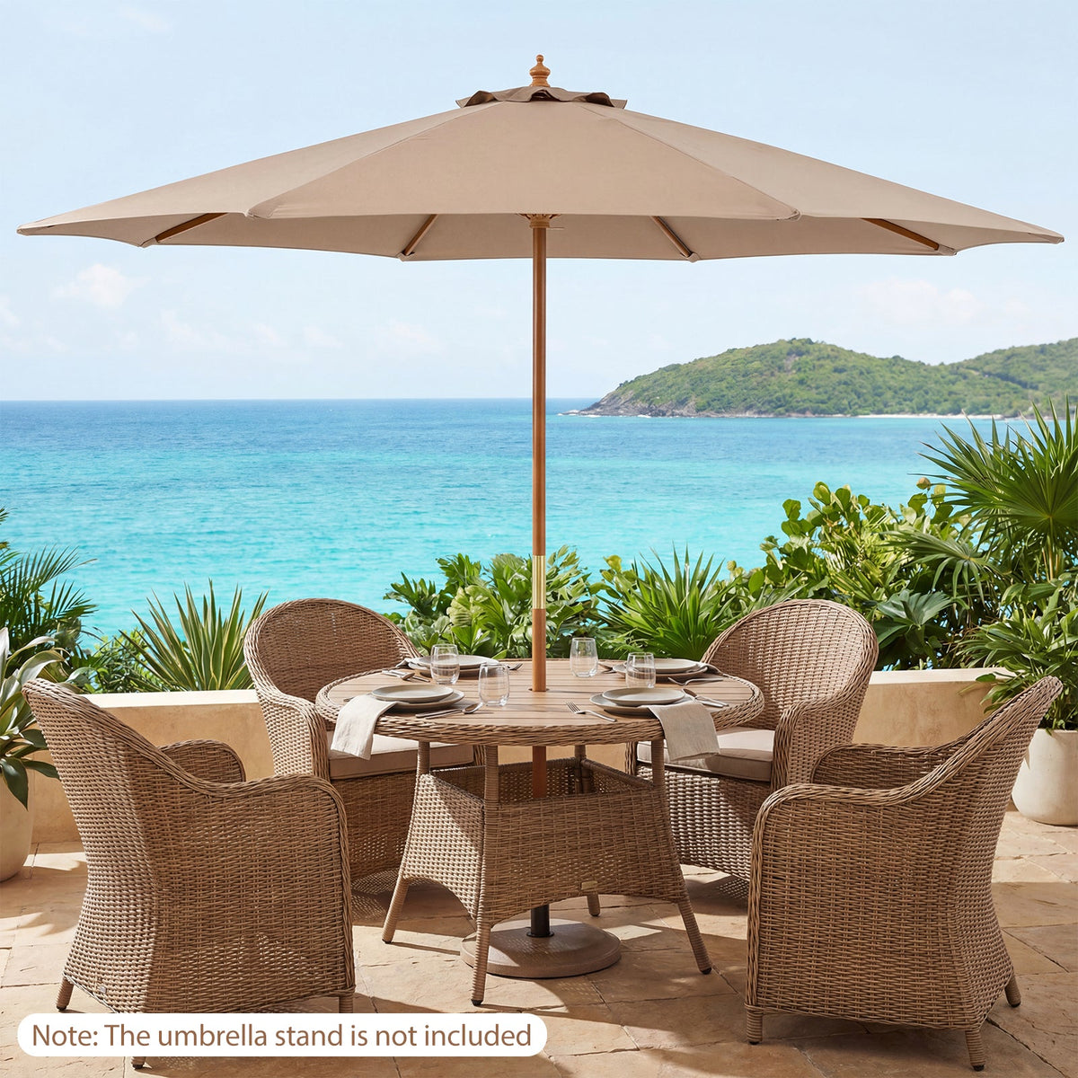 9 FT Patio Umbrella Table Market Umbrella with 8 Sturdy Bamboo Ribs