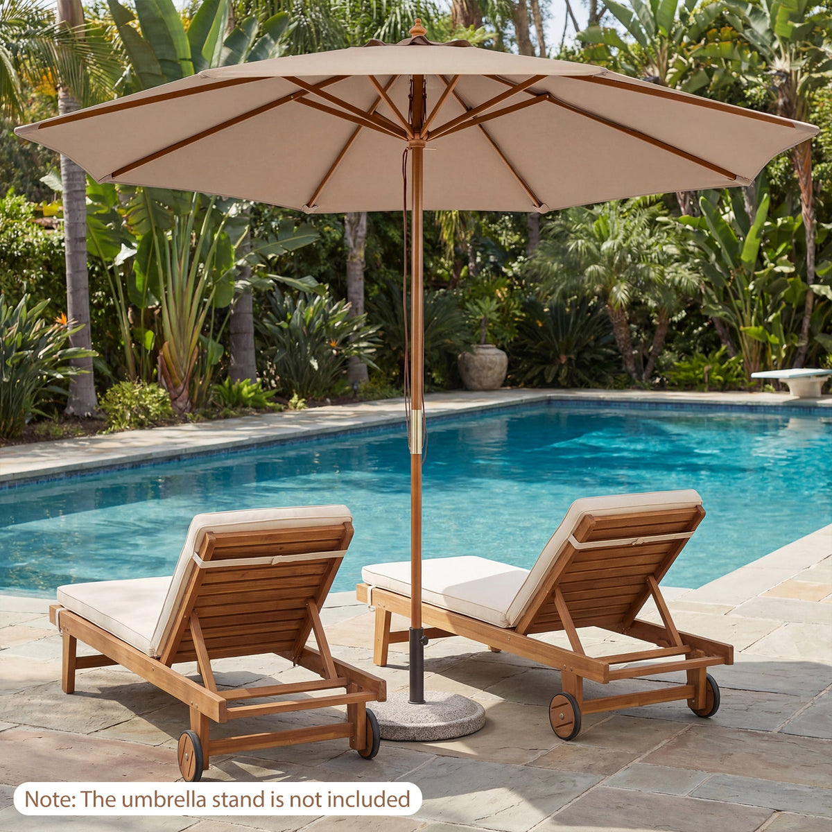 9 FT Patio Umbrella Table Market Umbrella with 8 Sturdy Bamboo Ribs