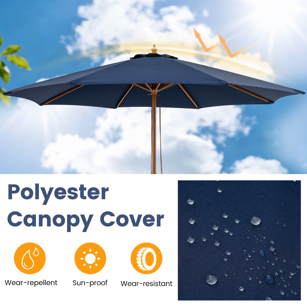 9 FT Patio Umbrella Table Market Umbrella with 8 Sturdy Bamboo Ribs