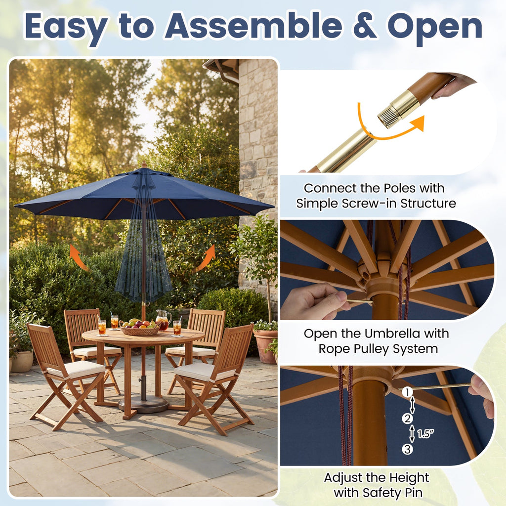 9 FT Patio Umbrella Table Market Umbrella with 8 Sturdy Bamboo Ribs