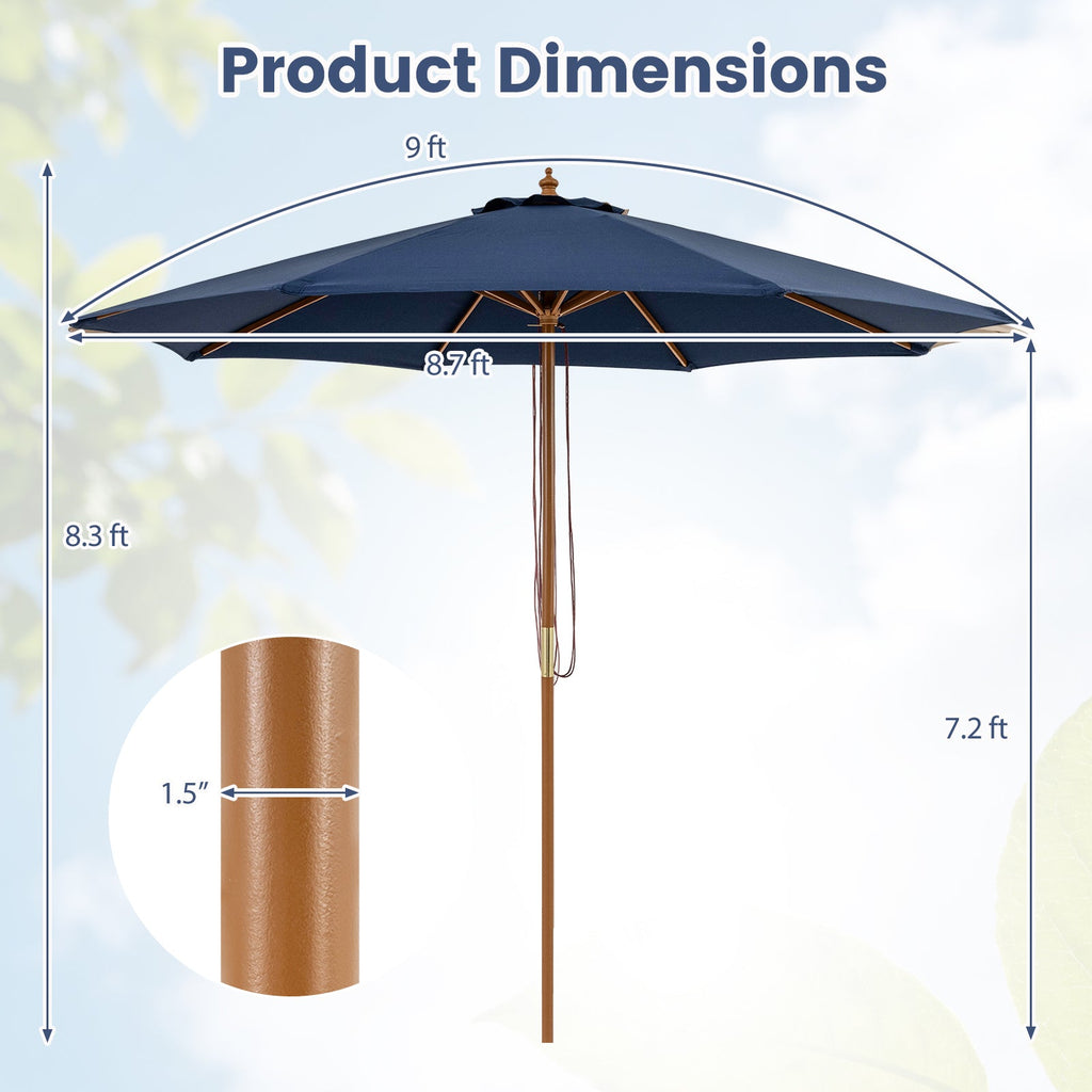 9 FT Patio Umbrella Table Market Umbrella with 8 Sturdy Bamboo Ribs