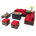 9 Pieces Patio Furniture Set with 42 Inch Propane Fire Pit Table-Red