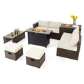 9 Pieces Patio Set with 42 Inch Propane Fire Pit Table-White