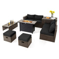 9 Pieces Patio Set with 42 Inch Propane Fire Pit Table-Black