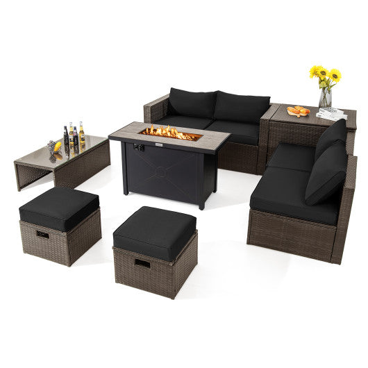 9 Pieces Patio Set with 42 Inch Propane Fire Pit Table-Black