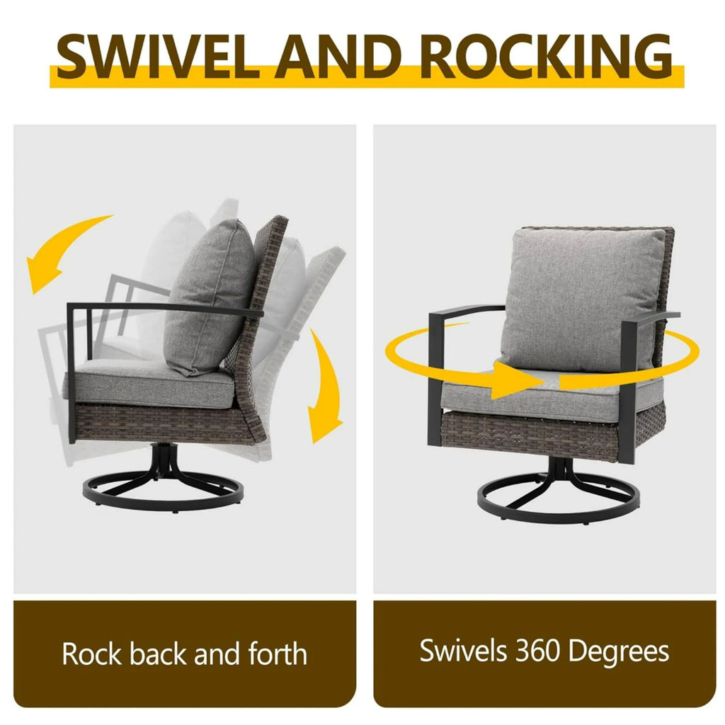 3 Piece Patio Furniture, Swivel Rocker Set With Side Table & Cushions