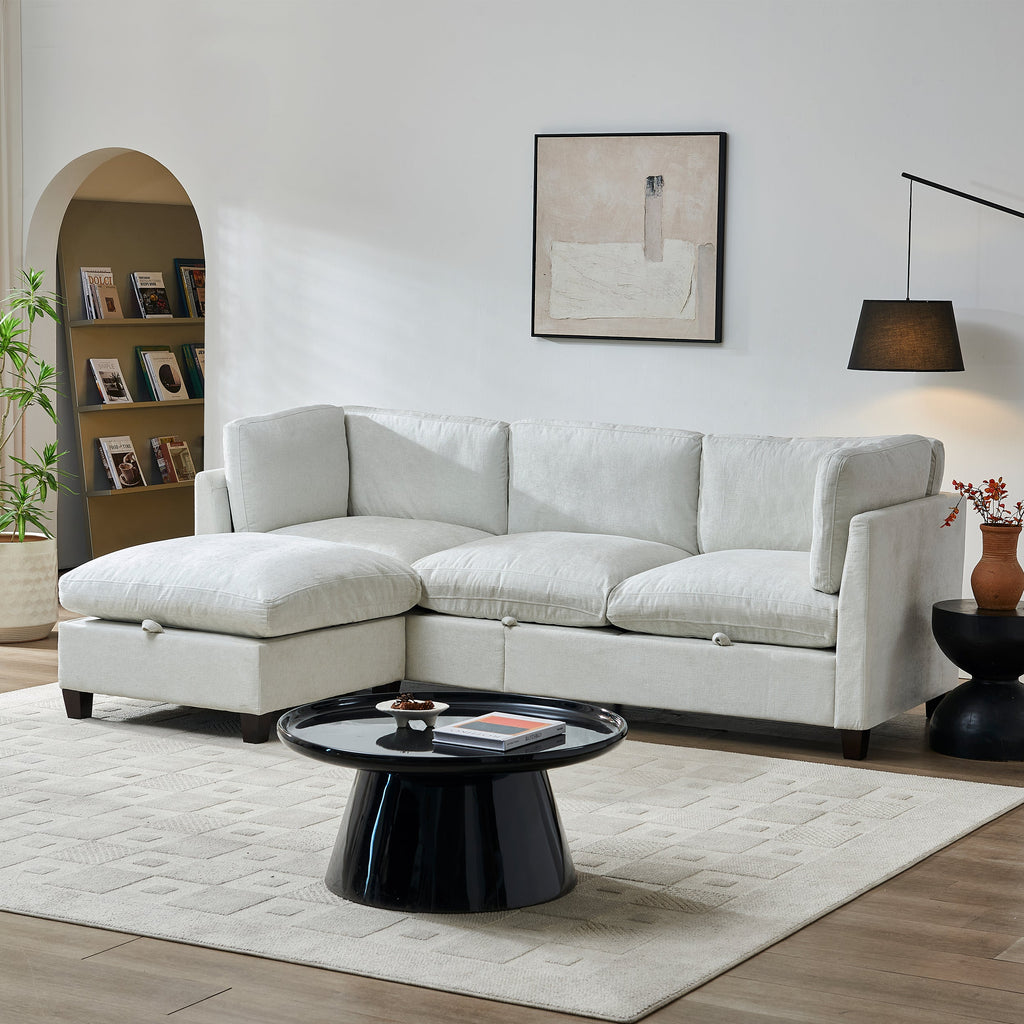96.5" Sectional Couch, Upholstered Soft Chenille Fabric Sofa