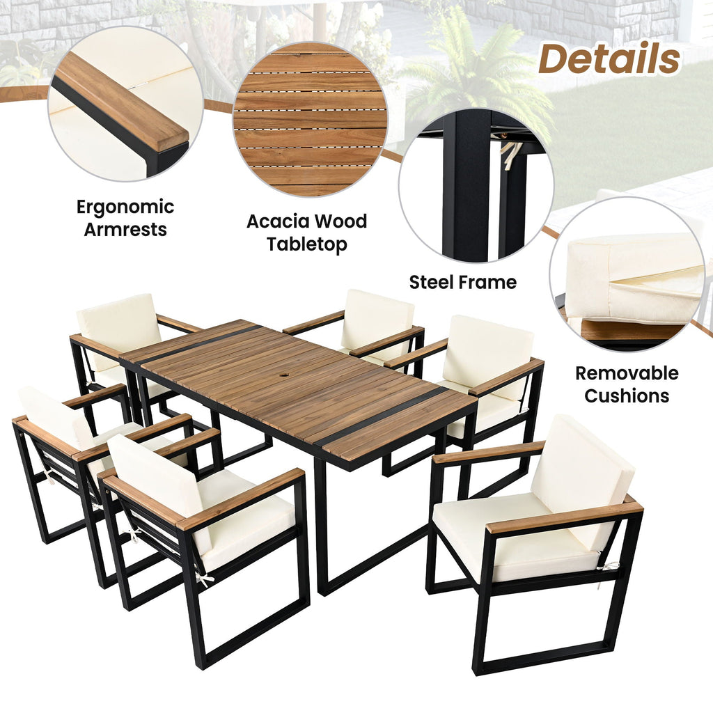 7 Pieces Dining Set Table And Chair Set With And Removable Cushions For Patio