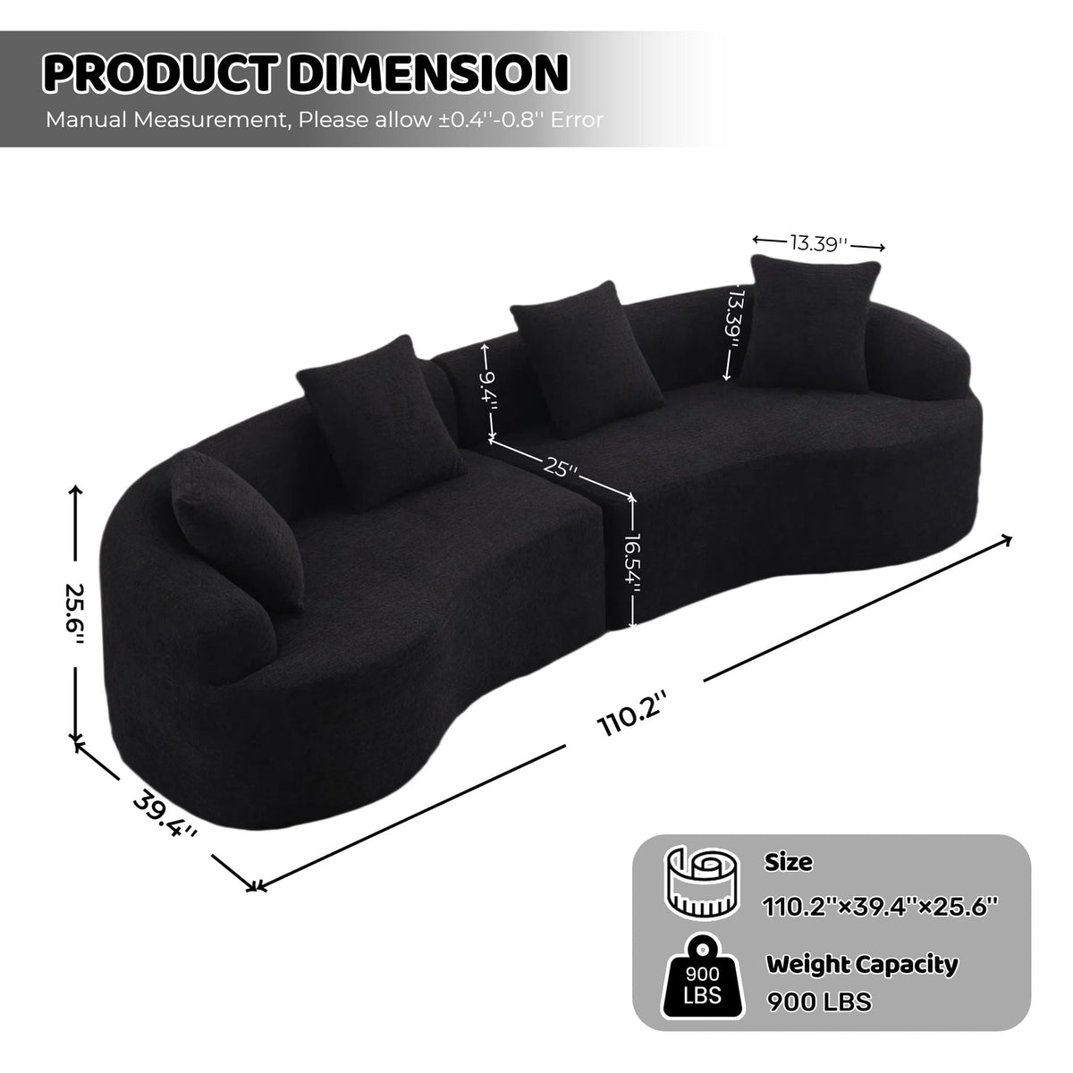 4 Seater Sofa With Fabric, Full Sponge, 4 Pillow, Sleeper Sectional