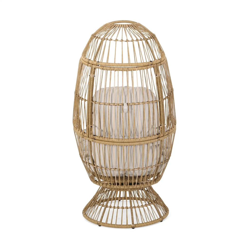 Patio Swivel Basket Egg Chair With Cushion