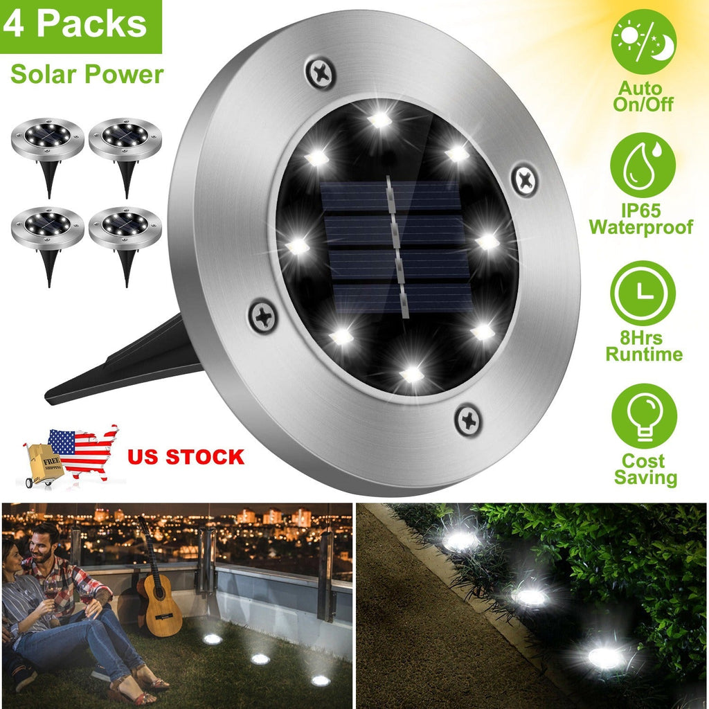 4Pcs Solar Powered Light Outdoor Waterproof Buried In-Ground Lamp Decorative Path, Deck