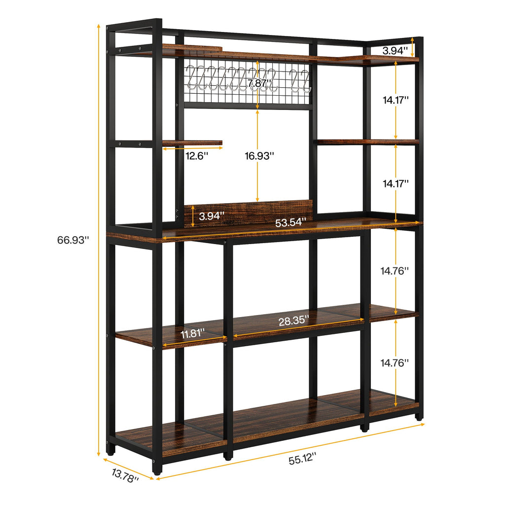 Baker's Rack With Hutch, 5 Tier Kitchen Storage Shelf