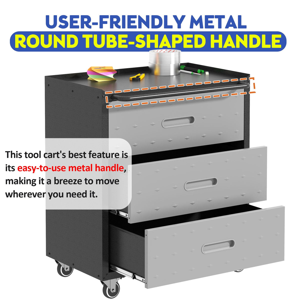 Heavy Duty Metal Storage Cabinet With Wheels 3 Drawer Tool Cabinet