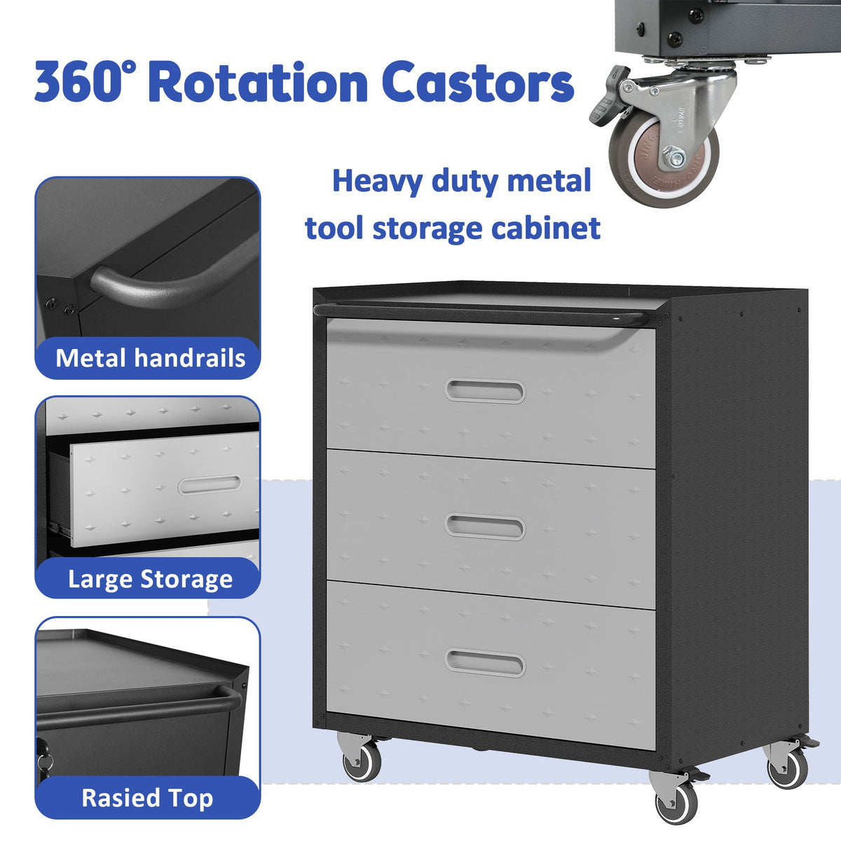 Heavy Duty Metal Storage Cabinet With Wheels 3 Drawer Tool Cabinet