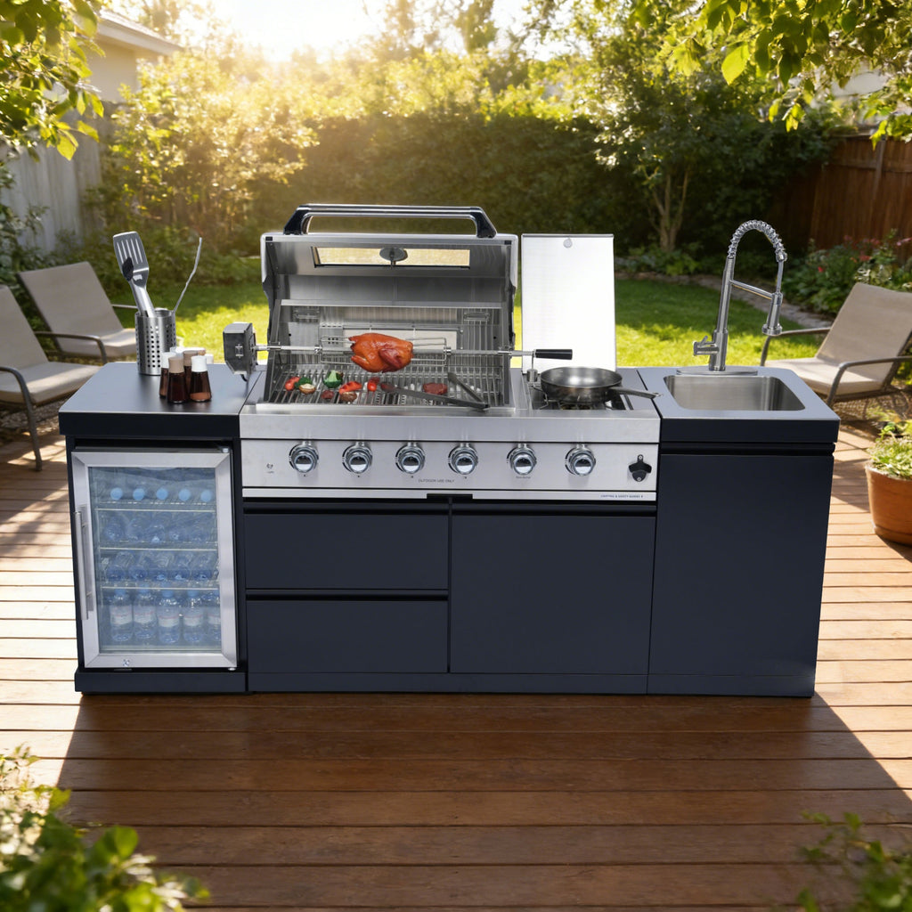 85-Inch 4-Burner Stainless Steel Gas Outdoor Kitchen Barbecue Island Grill - Black