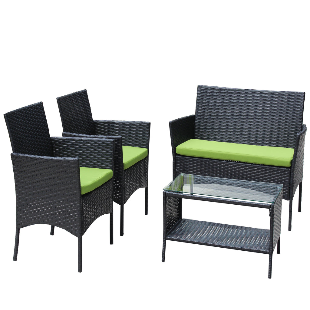 4 PC Rattan Patio Set Outdoor Cushioned Wicker Sofa Green Cushion