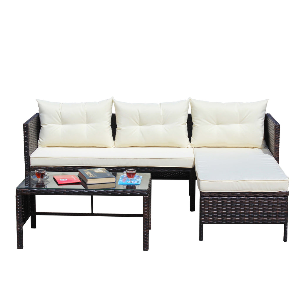 Patio 3-Piece Conversation Set with Wicker Rattan Sectional Sofa