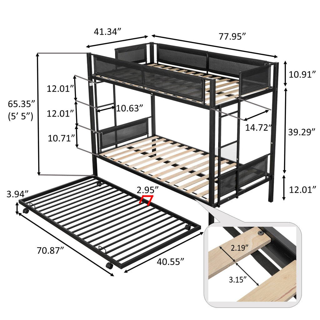 Metal double bed with casters/sturdy frame/no noise/comfortable guardrail/