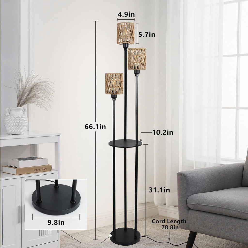 Boho Floor Lamp with Shelves 3-Lights
