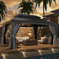 16x12 FT Heavy Duty Outdoor Gazebo Hardtop with Gutter Drainage System