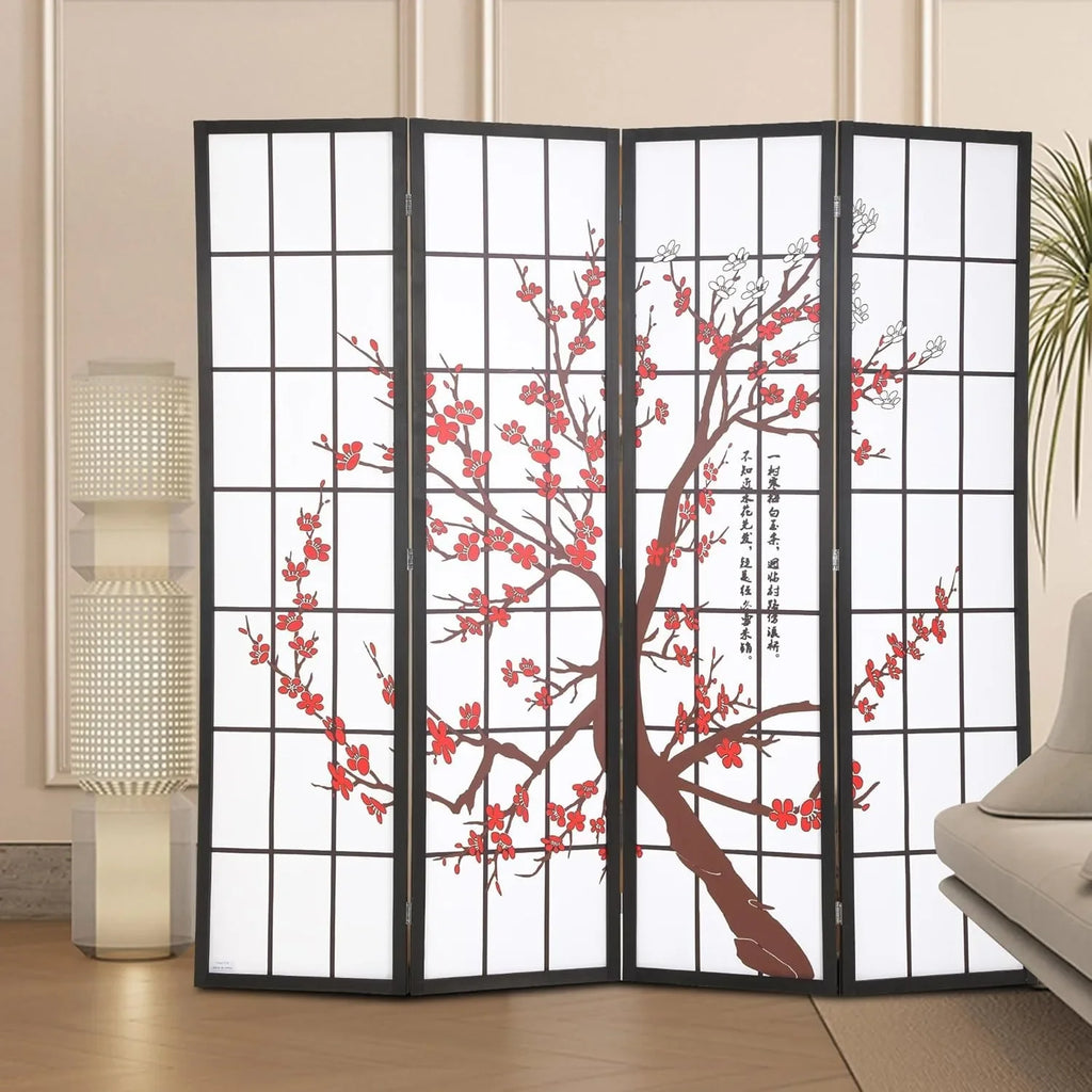 6ft Folding Privacy Divider 4 Panels Oriental Shoji Screen