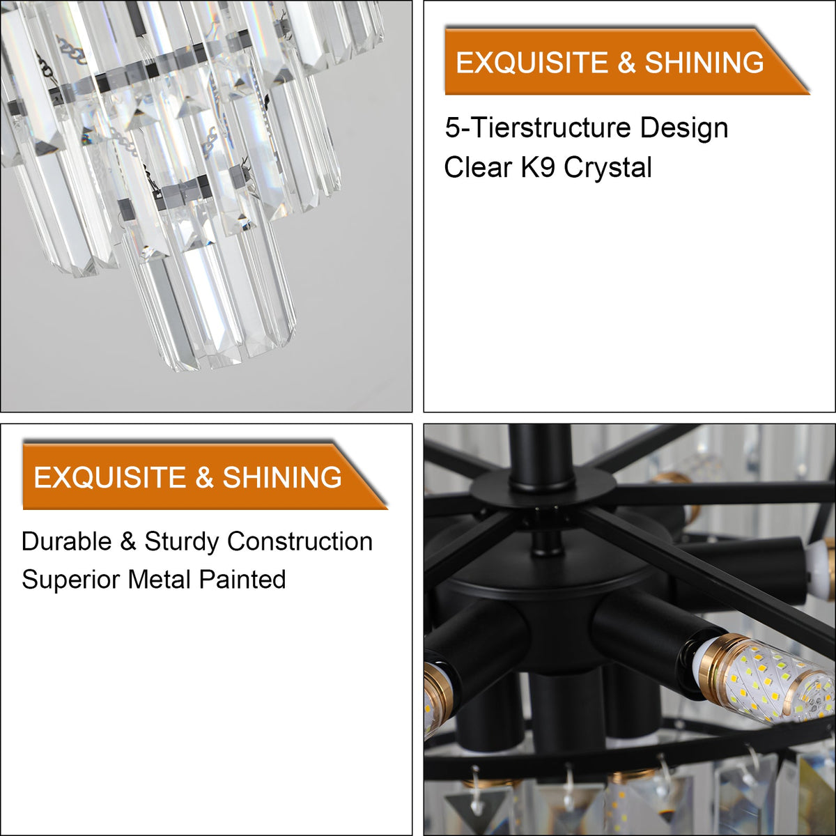 Black large crystal chandelier, modern style chandelier