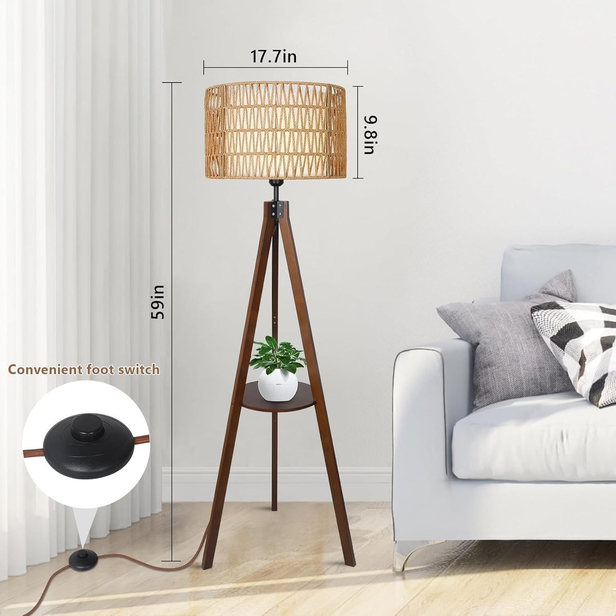 Tripod Floor Lamp with Shelves