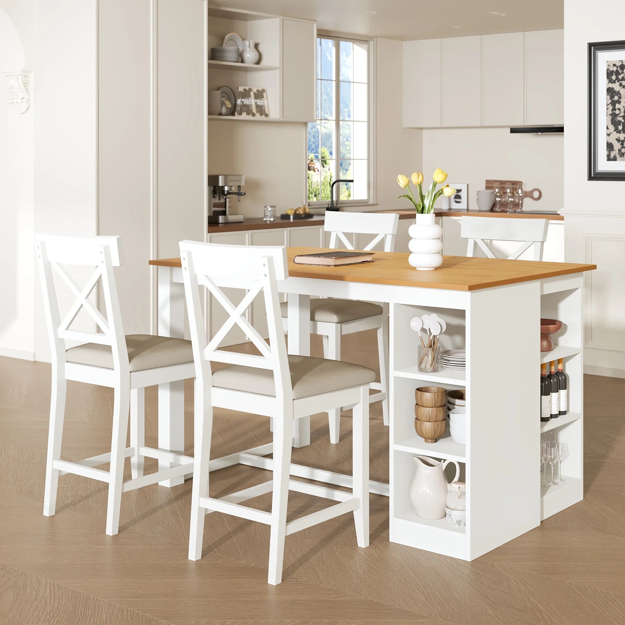 5-Piece Farmhouse Counter Height Dining Table Set