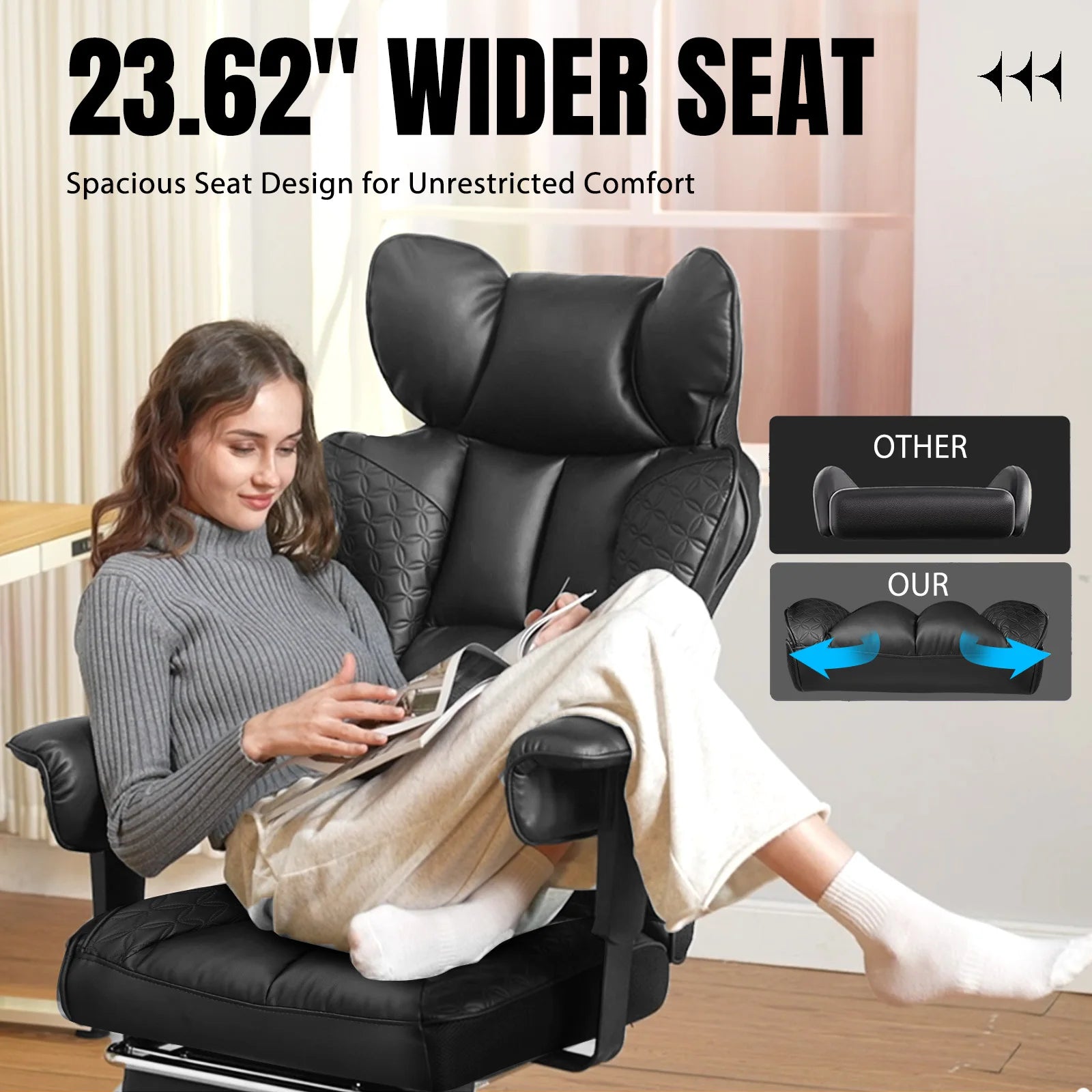 Ergonomic Office Chair Leather High Back with Footrest