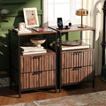 Black Nightstands Set of 2 with Fabric Drawers, Fluted Nightstands with Charging Station